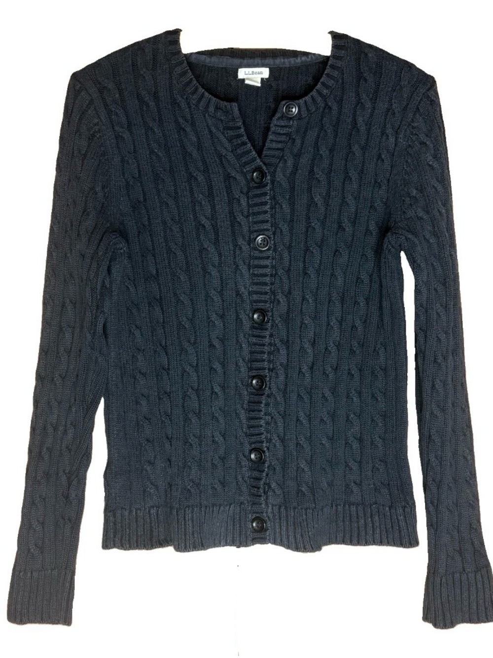 LL Bean Black Cable Knit Button Cardigan